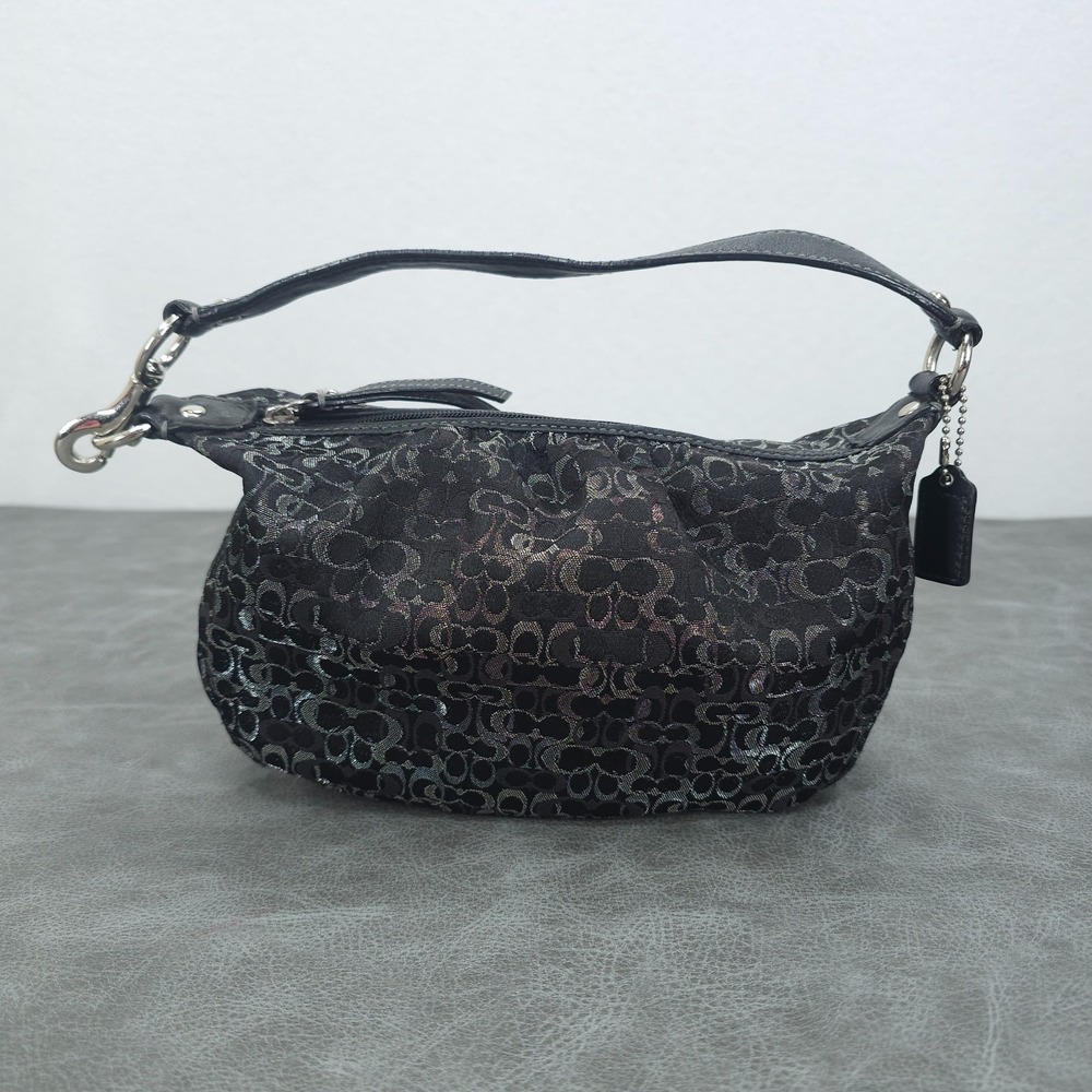 Coach Baguette Black Lurex C Pleated Op Art Signature Demi Hobo Bag Y2K